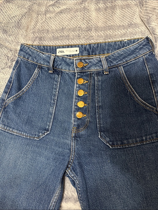 Zara Denim - ZARA Dark Blue High-Rise Button-Front Jeans